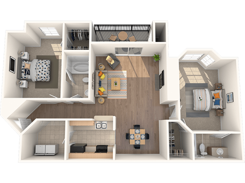 Floor plan for 2 beds, 2 baths, 1250 sqft